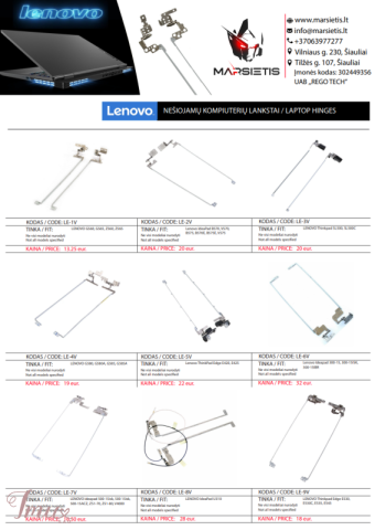 imusau.lt | parduodama PIGIAUSIAI. LENOVO kompiuterio lankstai, vyriai, ekrano laikikliai