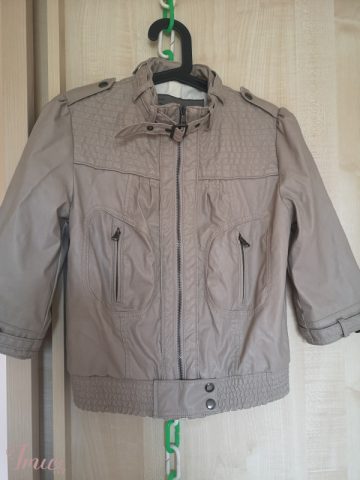 imusau.lt | listing Zara smėlio spalvos dirbtinės odos striukė su trijų ketvirčių rankovėmis