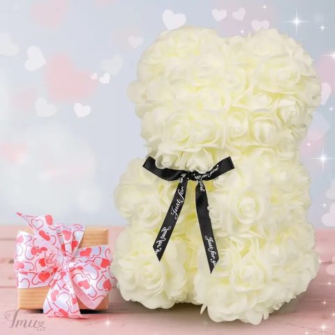 imusau.lt | parduodama Rankų darbo baltas meškiukas iš dirbtinių rožių