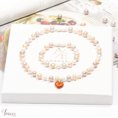 imusau.lt | parduodama Natūralių perlų vėrinys su gintaro širdele vaikams